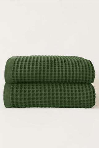 Koyu Yeşil waffle banyo havlusu seti (2'li) 90x180 cm – %100 pamuk, OEKO-TEX, VivaMaison