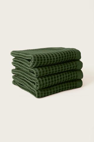 Koyu Yeşil waffle el havlusu seti (4'lü) 50x90 cm – %100 pamuk, OEKO-TEX, VivaMaison