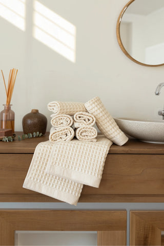 Natural waffle havlu seti, banyo dekoru – %100 pamuk, OEKO-TEX, VivaMaison