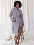 Açık gri %100 pamuk waffle pike kimono bornoz ön görünüm
