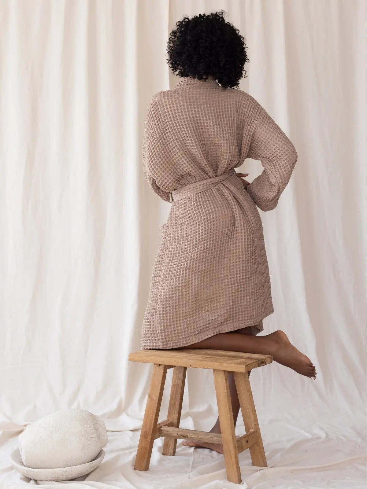 Açık kahve waffle pike kimono bornoz arka görünüm