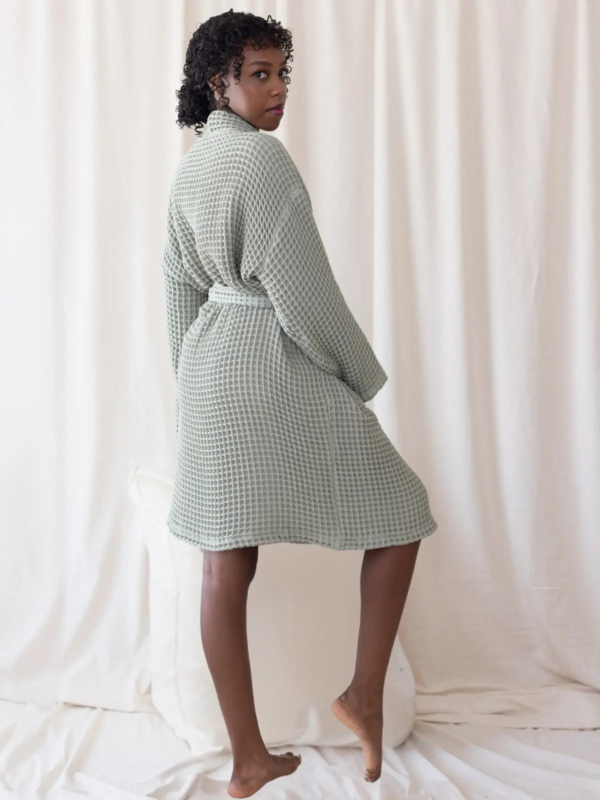 Adaçayı waffle pike kimono bornoz arka görünüm sırt detayı