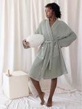Adaçayı yeşili %100 pamuk waffle pike kimono bornoz ön görünüm