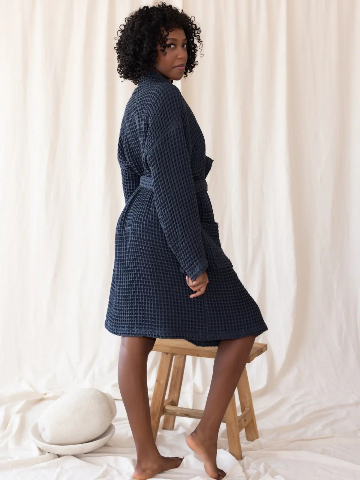 Antrasit waffle pike kimono bornoz arka görünüm sırt detayı