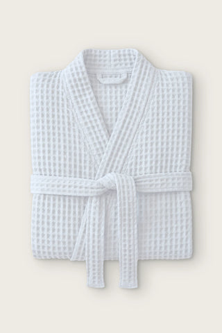 Waffle pike kimono bornoz, Beyaz, katlanmış ön görünüm ve bağlı kuşak