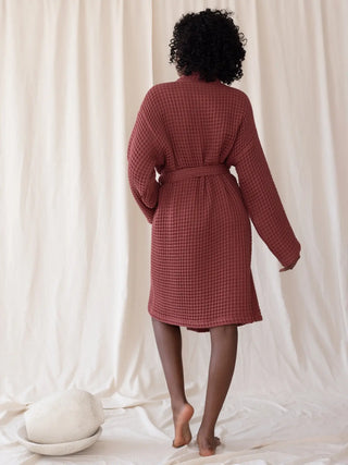 Bordo waffle pike kimono bornoz arka görünüm sırt detayı