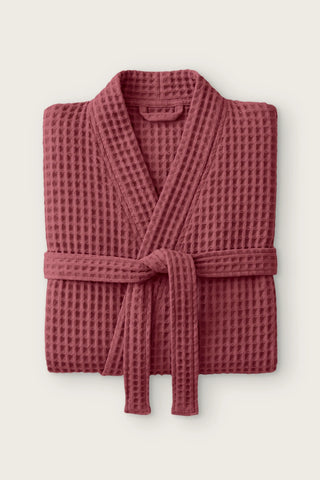 Waffle pike kimono bornoz, Bordo, katlanmış ön görünüm ve bağlı kuşak