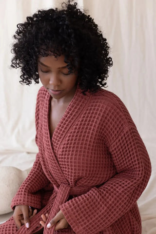 Bordo waffle pike kimono bornoz, yaşam çekimi – %100 Türk pamuğu, petek dokuma, OEKO-TEX, VivaMaison