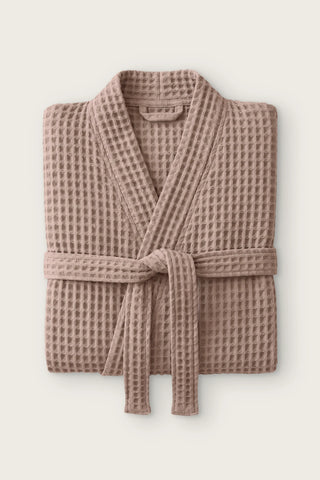 Waffle pike kimono bornoz, Kahverengi, katlanmış ön görünüm ve bağlı kuşak
