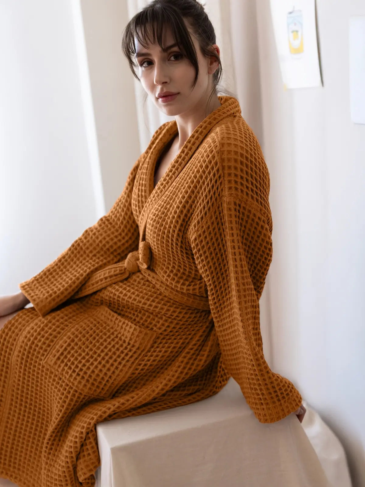 Karamel waffle pike bornoz kimono yaka kesimi detayı