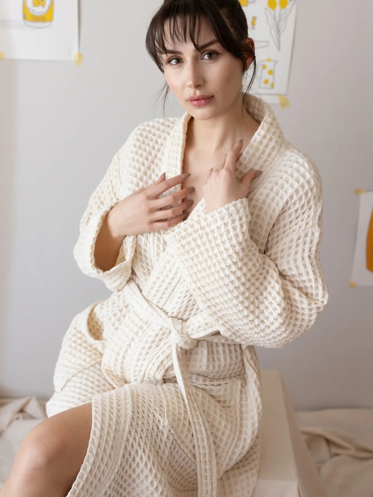 Natural waffle pike bornoz kimono yaka kesimi detayı