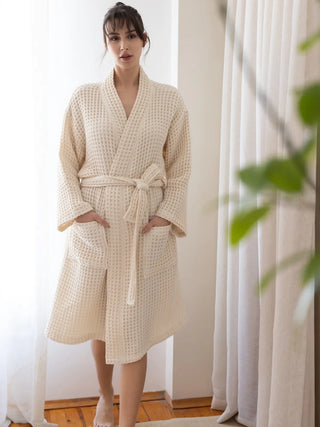 Natural waffle pike kimono bornoz kuşak bağlama detayı