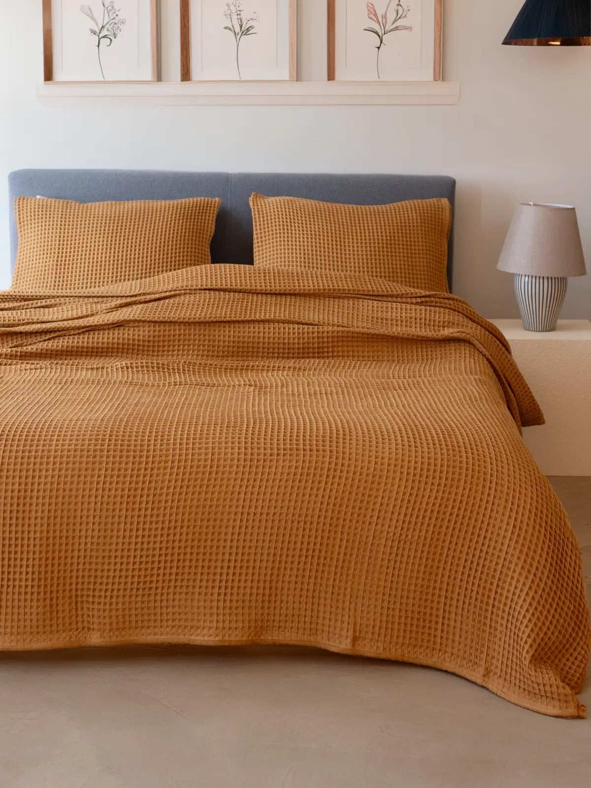 Karamel waffle pike yatak örtüsü yatak odası sıcak dekorasyon görünümü