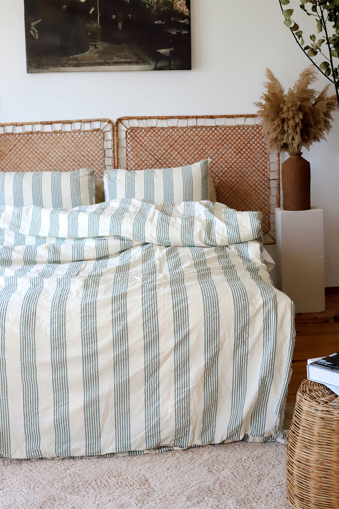 Bettwäsche-Set für Doppelbett aus Baumwolle, bügelfrei, garngefärbt 
