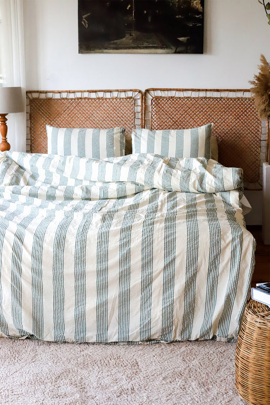 Bettwäsche-Set für Doppelbett aus Baumwolle, bügelfrei, garngefärbt 
